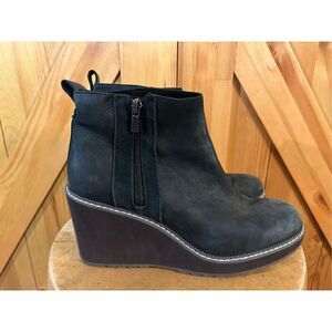 Toms Raven Wedge Ankle Boots Women 10 Black Suede Leather Water Resistant Grunge